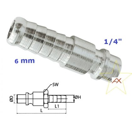 Rýchlospojka s výstupom na hadicu 1/4"  6 mm