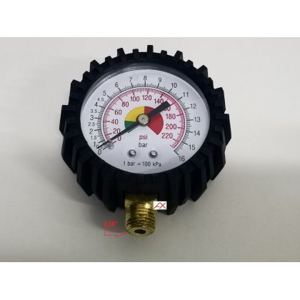 Manometer pre hustiče pneumatík 0-16 bar 63 mm bočný vstup 1/4" - ochranný gumový návlek