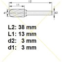Rotačná fréza na tvrdé kovy 3x14 mm  L38mm  S6  WRC0313  ASTA