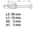 Rotačná fréza na tvrdé kovy 3x13 mm  L38mm  S3  RBF0313  ASTA