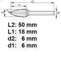 Rotačná fréza na tvrdé kovy 6x18 mm  L50mm  S6  RBF0618  ASTA