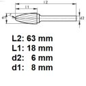 Rotačná fréza na tvrdé kovy 8x18 mm  L63mm  S6  RBF0818  ASTA