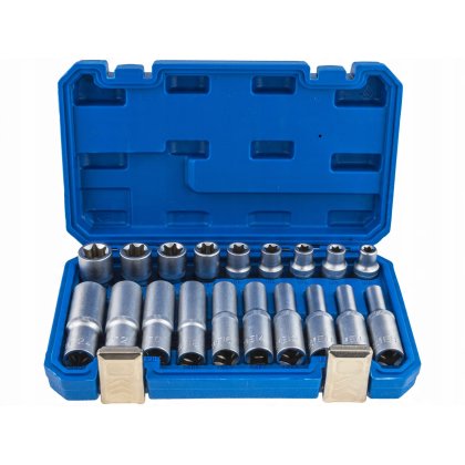 Nadstavce TORX typu E8 - E24, 1/2", 19 ks - krátke a dlhé