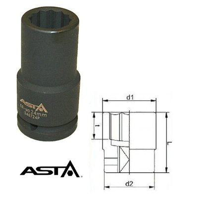 Nadstavec 12-hranný rázový 30mm 3/4" CrMo, L 90 mm ASTA